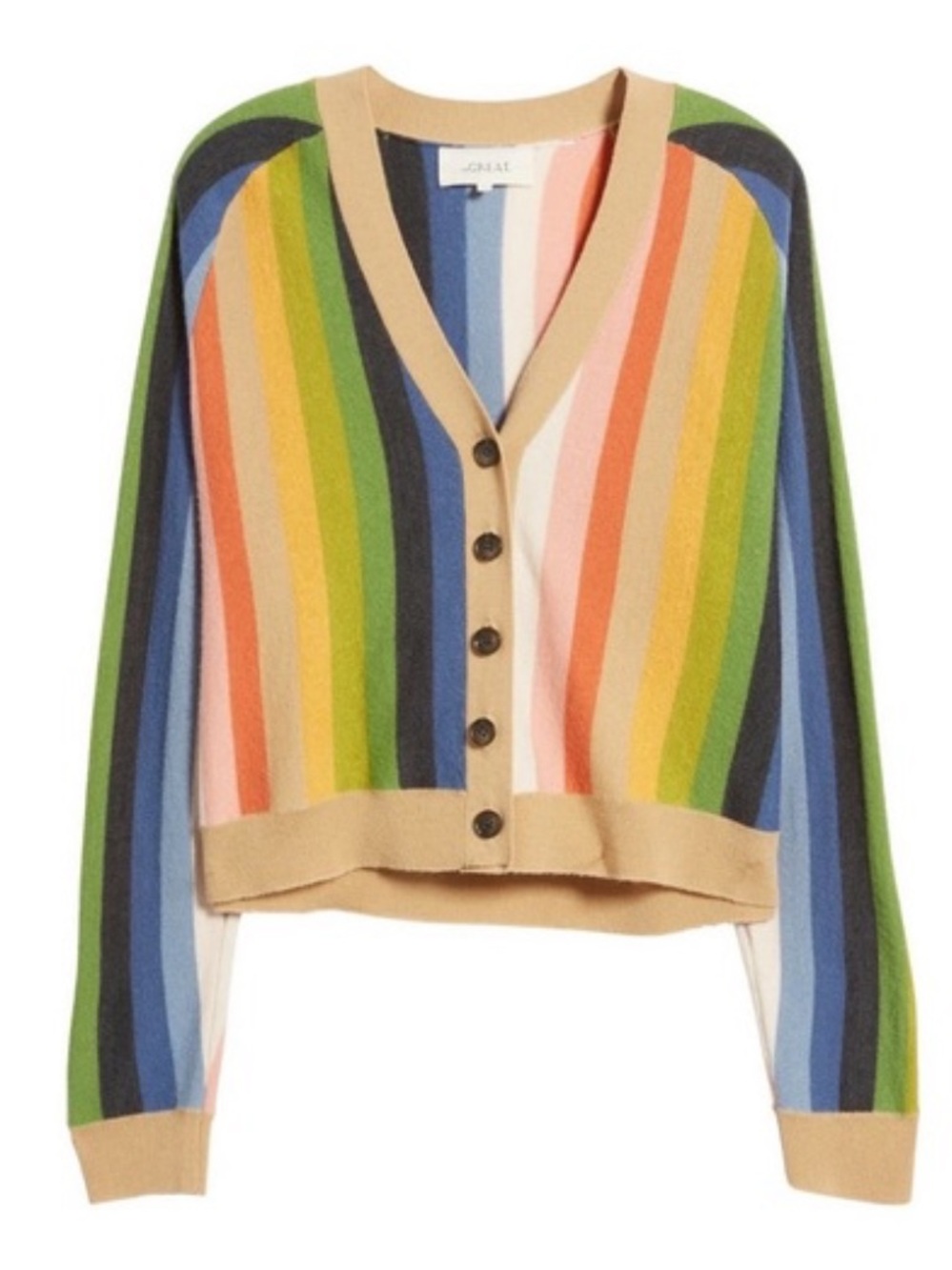 The Great Varsity Cheery Rainbow Stripe Wool Blend Cardigan, size 2